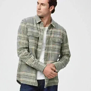 NEW Marmot REI Men's Jasper Flannel Long-Sleeve Shirt Beige Green Medium outdoor